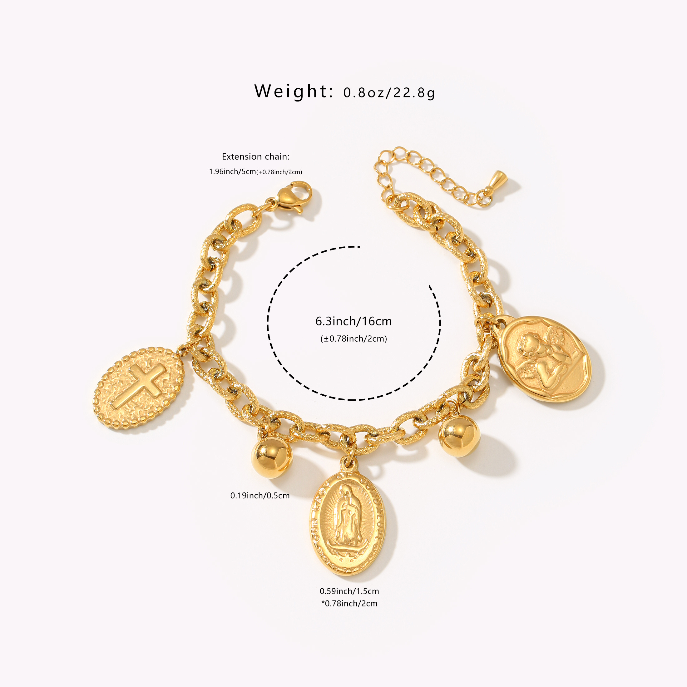 LNCHRAN Women's Gold Steel Bracelet with Charms - Hypoallergenic